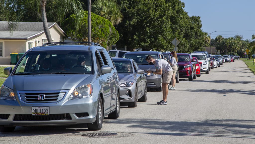 To ensure safety and efficiency, student and parents remained in their cars during the check-in at Florida Tech in Melbourne.