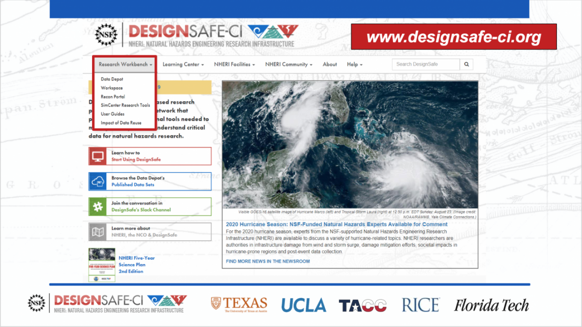 Screenshot of the DesignSafe website
