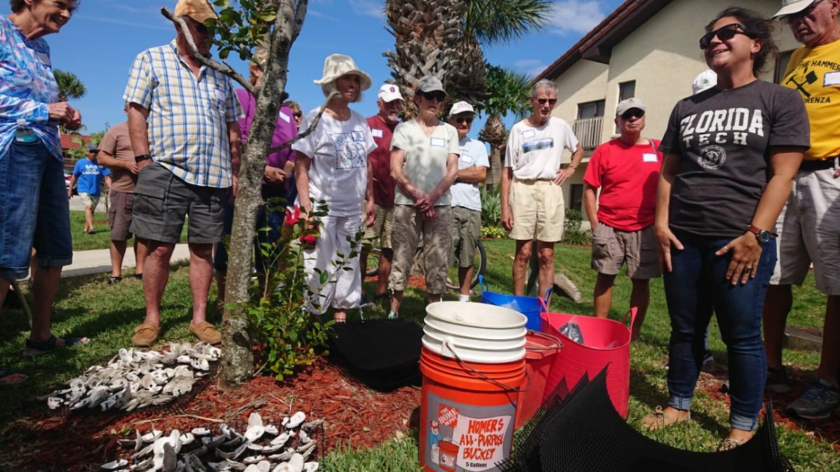 A group of people creating oyster mats