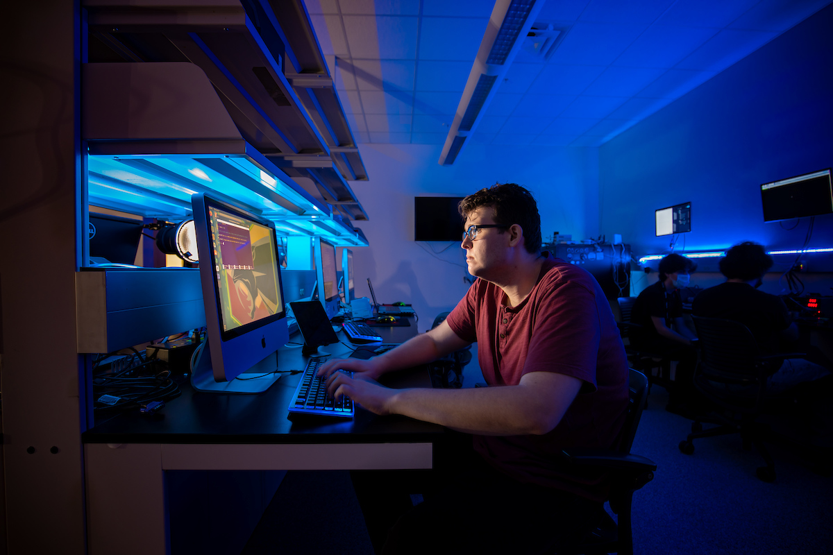 Graduate student Blake Janes in Florida Tech's IoT Security and Privacy Lab.